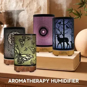 Iron Art Essential Oil Diffusers 100ml Ultrasonic Aroma Diffuser with Timing Function and LED Lights - Home Air Humidifi