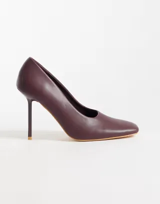 Public Desire Wintour square toe heeled pumps in burgundy