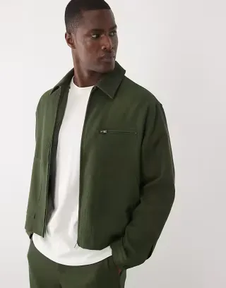 ASOS DESIGN smart blouson jacket in olive waffle texture - part of a set