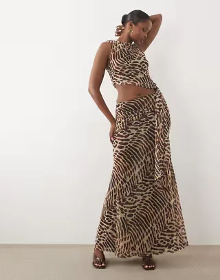 ASOS DESIGN printed stretch chiffon maxi skirt in animal - part of a set