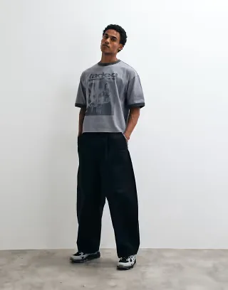 ASOS DESIGN boxy oversized ringer t-shirt with graphic in washed gray