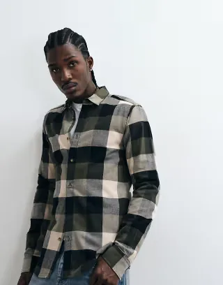 ONLY & SONS buffalo plaid shirt in dark green