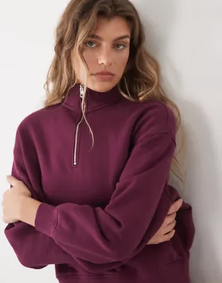 4505 Rest Day 400gsm heavyweight cotton 1/4 zip cocoon sweat in wine
