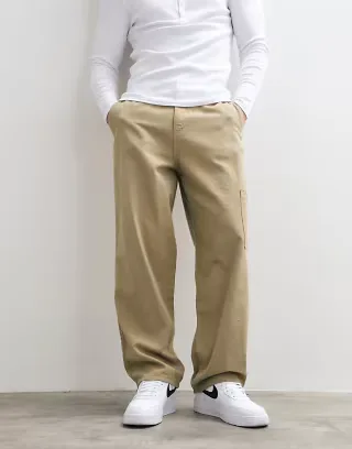 ASOS DESIGN loose cargo trouser in beige with elasticated waist and pocket detailing