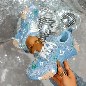 Designer Shoes Womens Rhinestone Letter Sneakers - Durian Platform Sole Fabric Casual Shoes