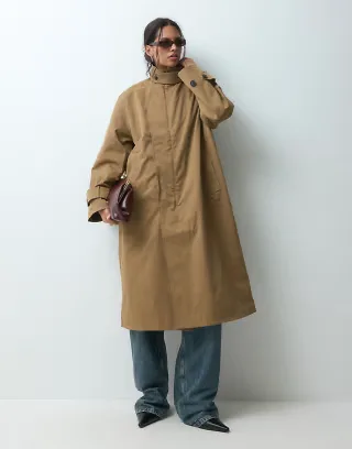 JJXX long sleeve funnel neck trench coat in beige
