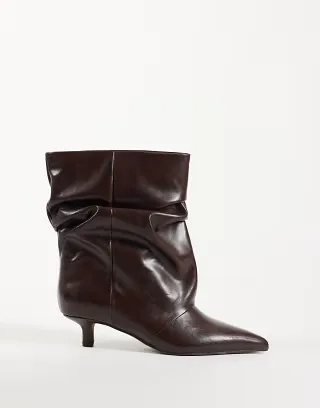 ASOS DESIGN Rosario slouch kitten heel boots in chocolate pu