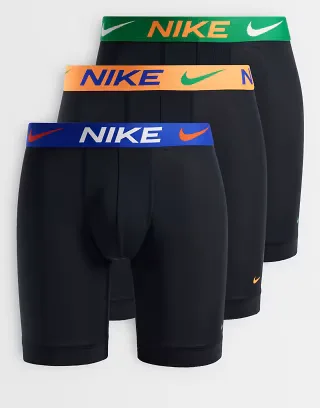 Nike Essential Micro 3 pack long boxer briefs with blue/orange/green waistbands in black