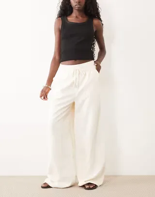 ASOS DESIGN pull on waist wide leg cord pants in eggnog