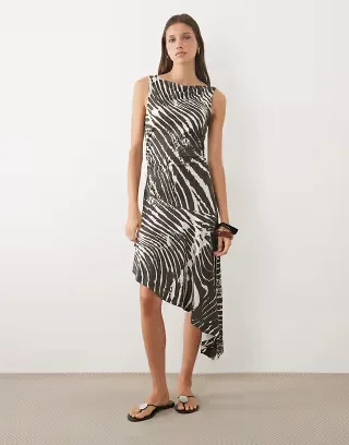 ASOS DESIGN asymmetrical mini dress in zebra print