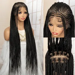 African Braided Lace Front Wig - 14 in Body Wave Crochet Braids, 180% Density, Medium Brown Ombre, Half Machine Made & H