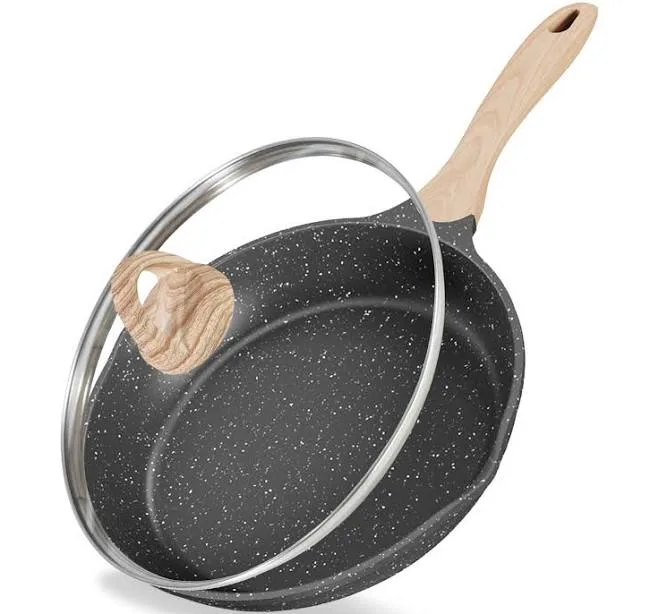 JEETEE Aluminium Non Stick Frying Pans 20cm with Lid, Granite-Non-Stick Omelette Fry Pan with Cool Handle, Suitable for