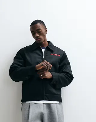ICECREAM worker jacket with embroidery and back print in black