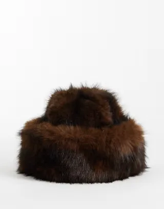 Mango faux fur hat in brown