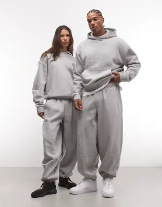Reclaimed Vintage unisex heavyweight barrel leg jogger in gray heather