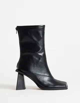 Topshop Kiara extended rand heeled ankle boot in black