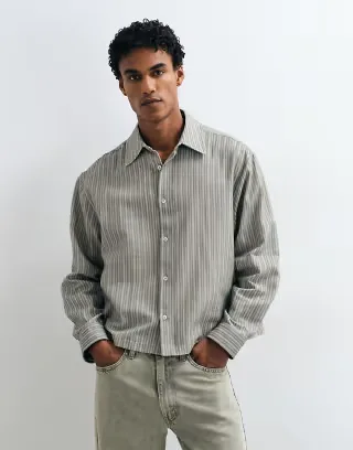 ASOS DESIGN boxy oversized linen look striped shirt in khaki