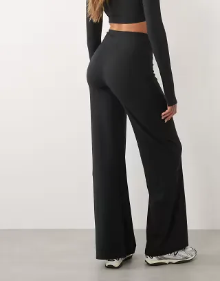 4505 Icon soft touch wide leg dance pants with seam detailing in black