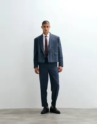 ASOS DESIGN oversized tapered suit pants in blue herringbone