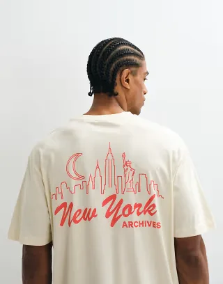ONLY & SONS oversized fit T-shirt with New York back print in beige