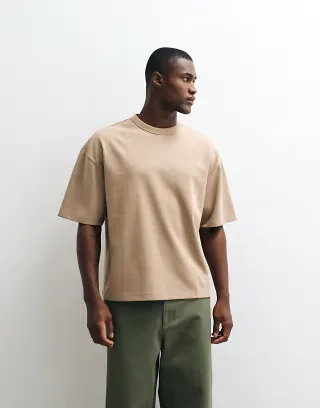 ASOS DESIGN breatheMAX™ heavyweight boxy oversized t-shirt in beige cotton blend