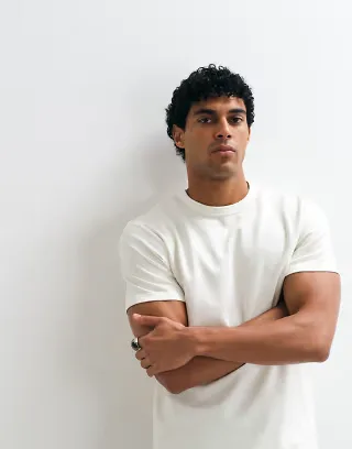 ASOS DESIGN breatheMAX™ heavyweight crew neck T-shirt in cream cotton blend