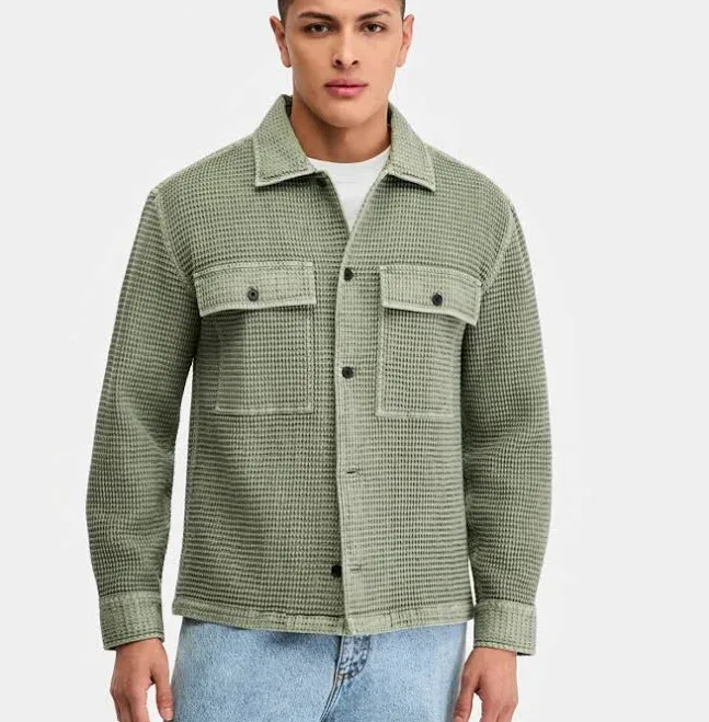 Sun + Stone Men's Fisherman Textured Cotton Overshirt