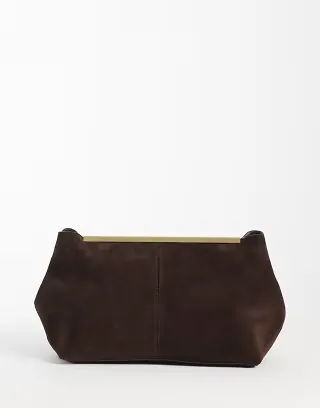 ASOS DESIGN suede frame clutch bag in chocolate