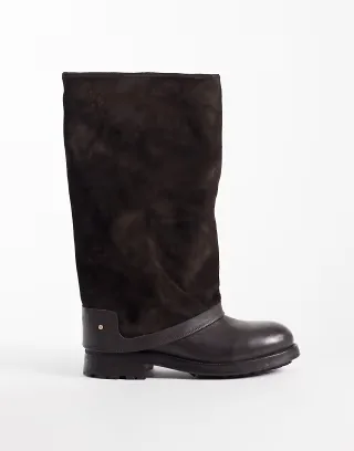Bronx Strick-er foldover knee boots in coffee bean suede