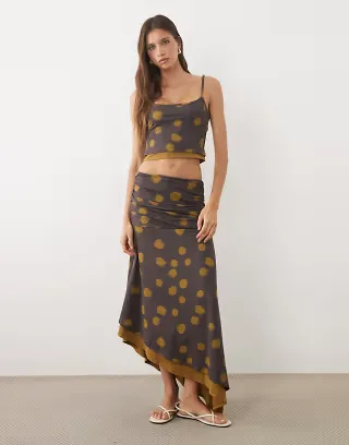 ASOS DESIGN double layer cami top set in brown polka dot print