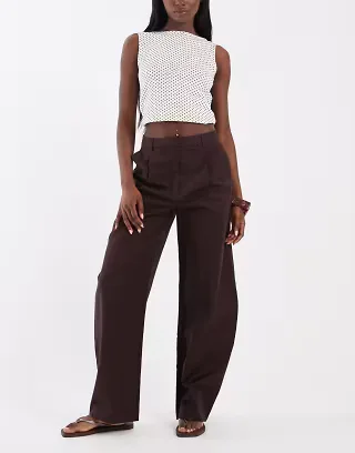 ASOS DESIGN tailored cotton sateen barrel pants in plum