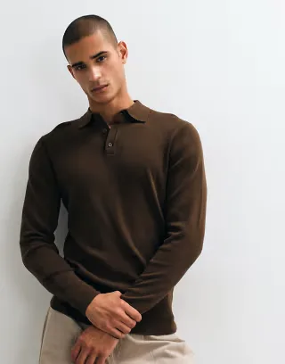 ASOS DESIGN Essentials knit lightweight polo in brown