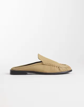 ASOS DESIGN Wide Fit Mystique premium loafer mules in sand suede