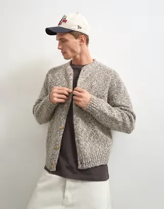 Topman relaxed fit knitted twist cardigan with notch neck in light taupe