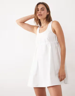 ASOS DESIGN channel elastic trapeze mini dress in white