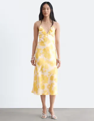 & Other Stories halterneck midi dress in yellow floral