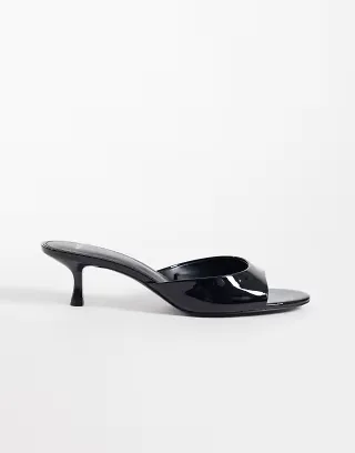 Mango faux leather low heeled mules in black