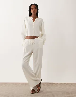 ASOS DESIGN linen blend pull on pants in brown - part of a set