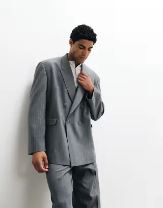 ASOS DESIGN oversized double breasted suit jacket in herringbone charcoal striped print