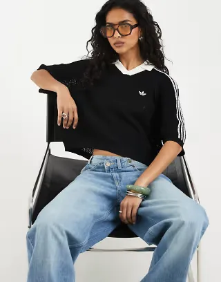 adidas Originals crochet polo in black