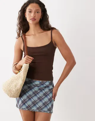 Cotton On low rise mesh mini skirt in blue plaid