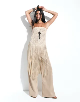 ASOS DESIGN crochet knit fringed bandeau top
