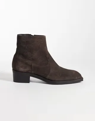 ASOS DESIGN cuban heeled boots with western detailing in brown suede