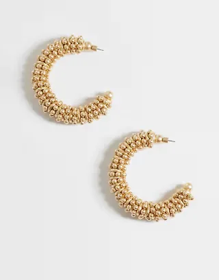 ASOS DESIGN large hoops with ball design in brushed gold tone