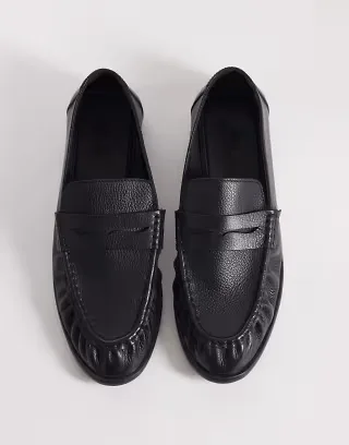 ASOS DESIGN penny loafers with ruching in black leather