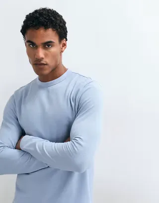 ASOS DESIGN breatheMAX™ Lite regular fit long sleeve t-shirt in blue pique