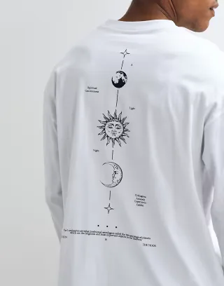 ASOS DESIGN oversized long sleeve t-shirt with celestial print in white