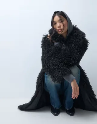 Reclaimed Vintage faux mongolian maxi fur jacket in black