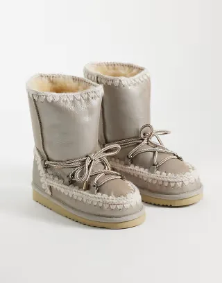 Mou fur cuff shearling lined boots in stone metallic