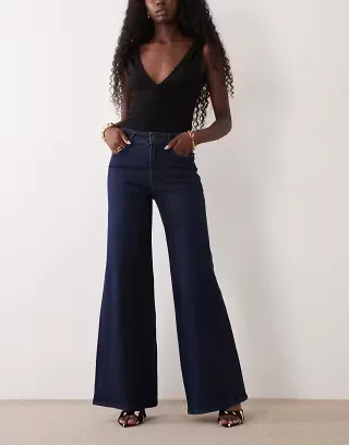 Good American good waist palazzo jeans in dark blue wash